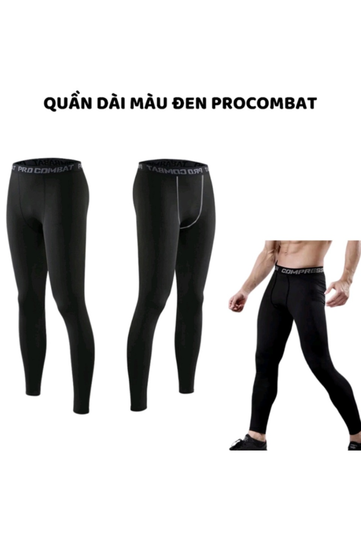 Quần tập GYM PRO COMBAT, quần body giữ nhiệt dài màu đen