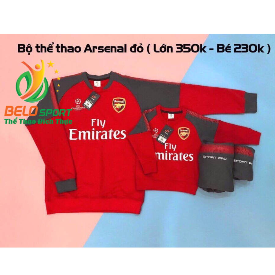 Bộ nỉ thể thao Arsenal mùa đông màu đỏ 2018