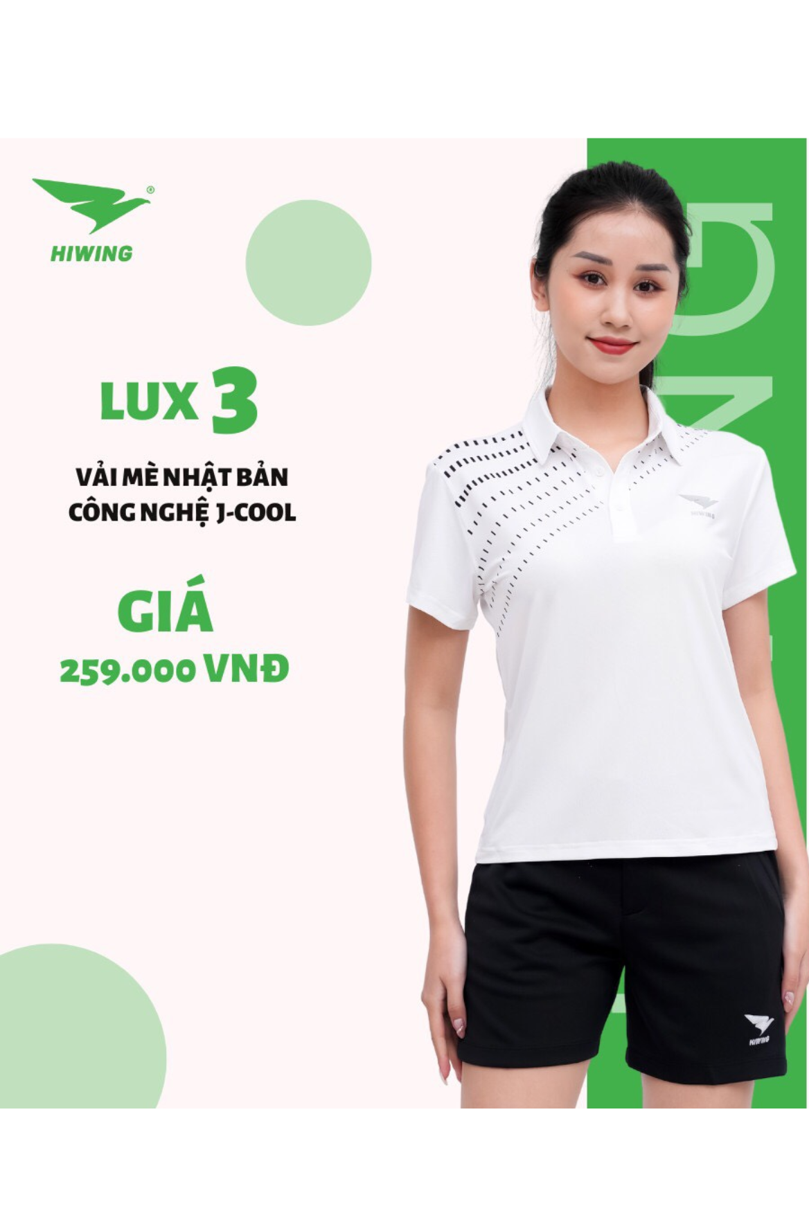 Áo cầu lông Nữ Hiwing Luxury 3 chính hãng - Màu Trắng