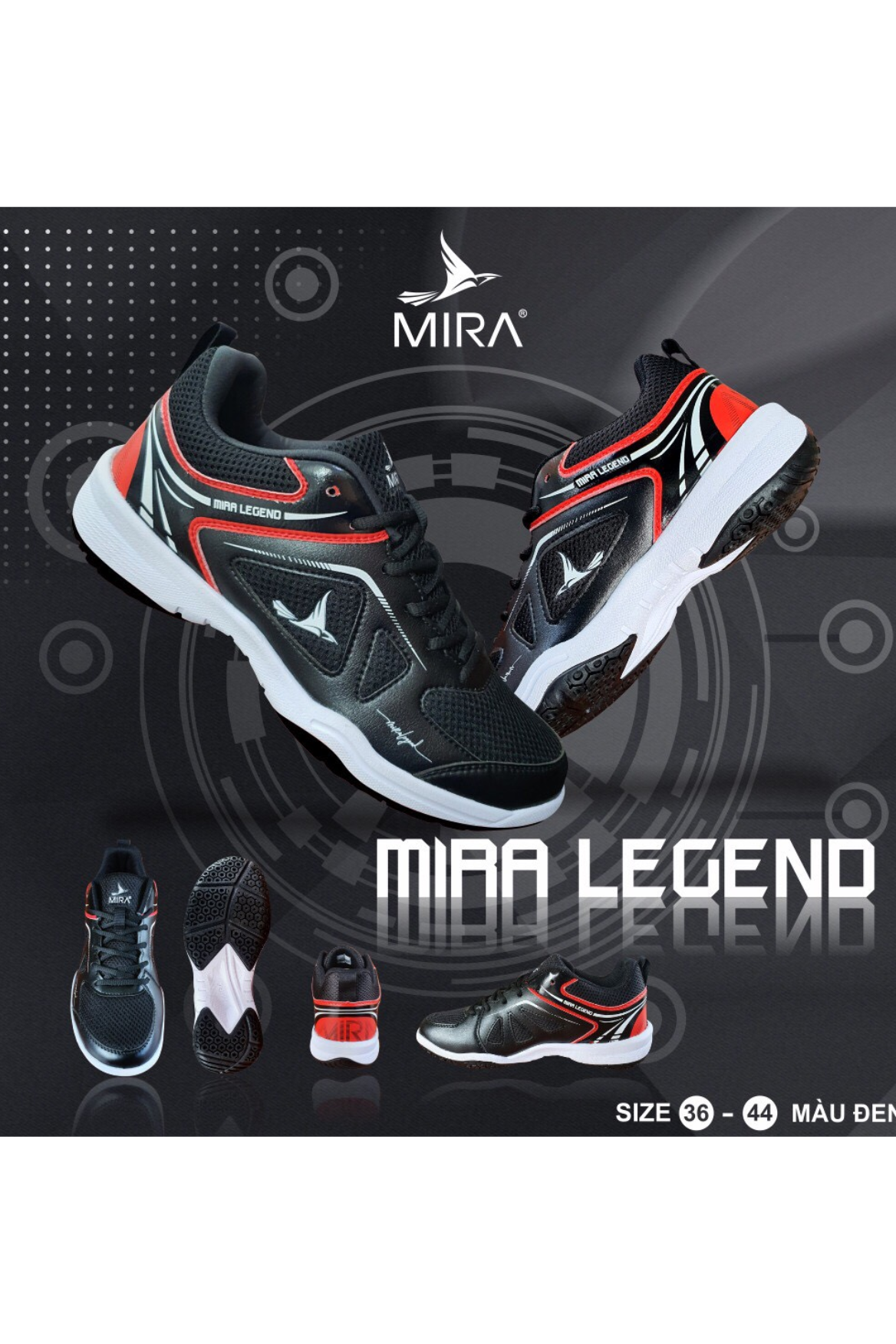 Giày bóng chuyền cầu lông cao cấp Chính Hãng Mira legend màu đen