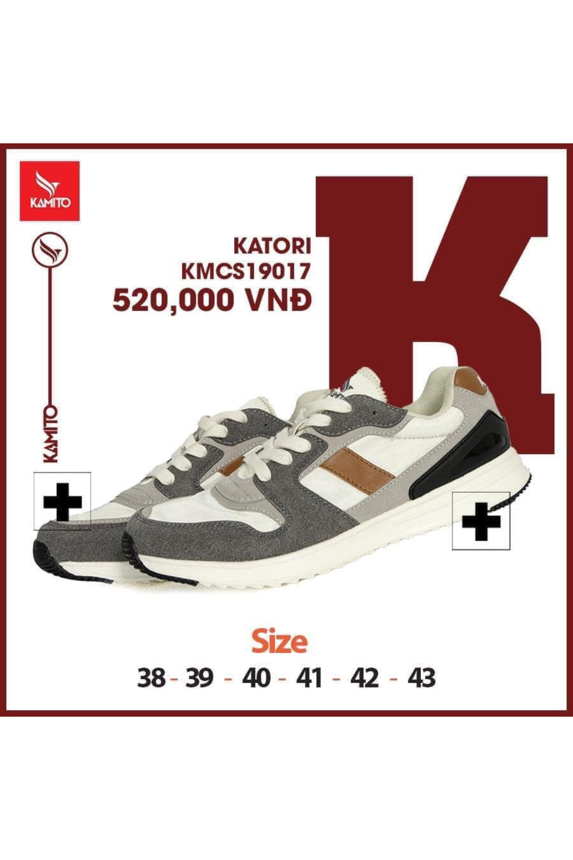 Giày chạy bộ Kamito Katori KMRS 19017 chính hãng màu trắng xám