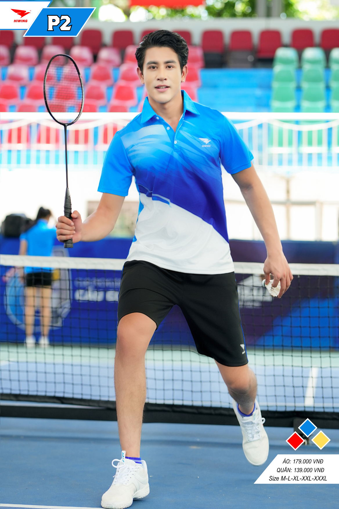 Áo cầu lông Pickleball tenis Nam Hiwing P2 Màu Xanh
