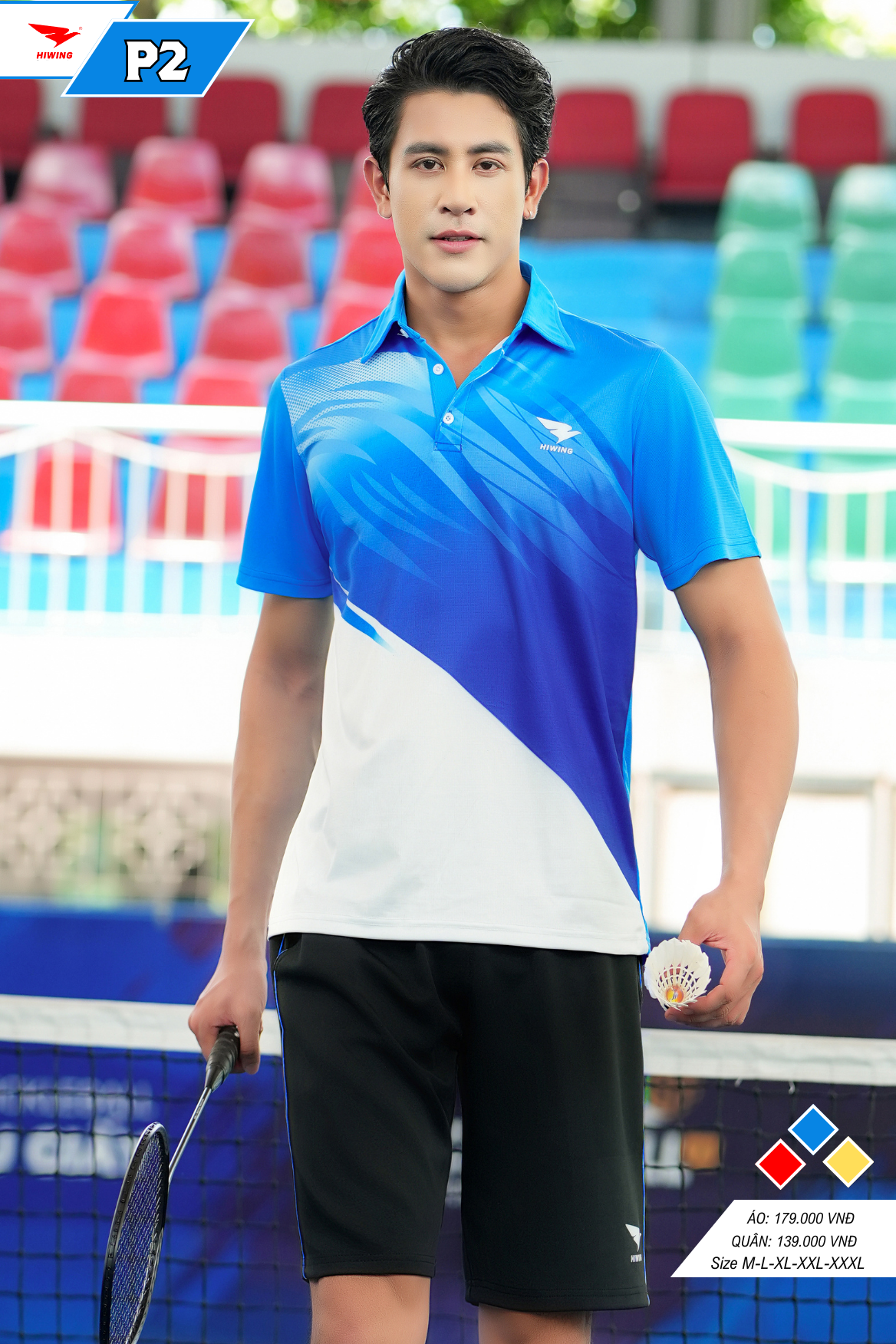 Áo cầu lông Pickleball tenis Nam Hiwing P2 Màu Xanh