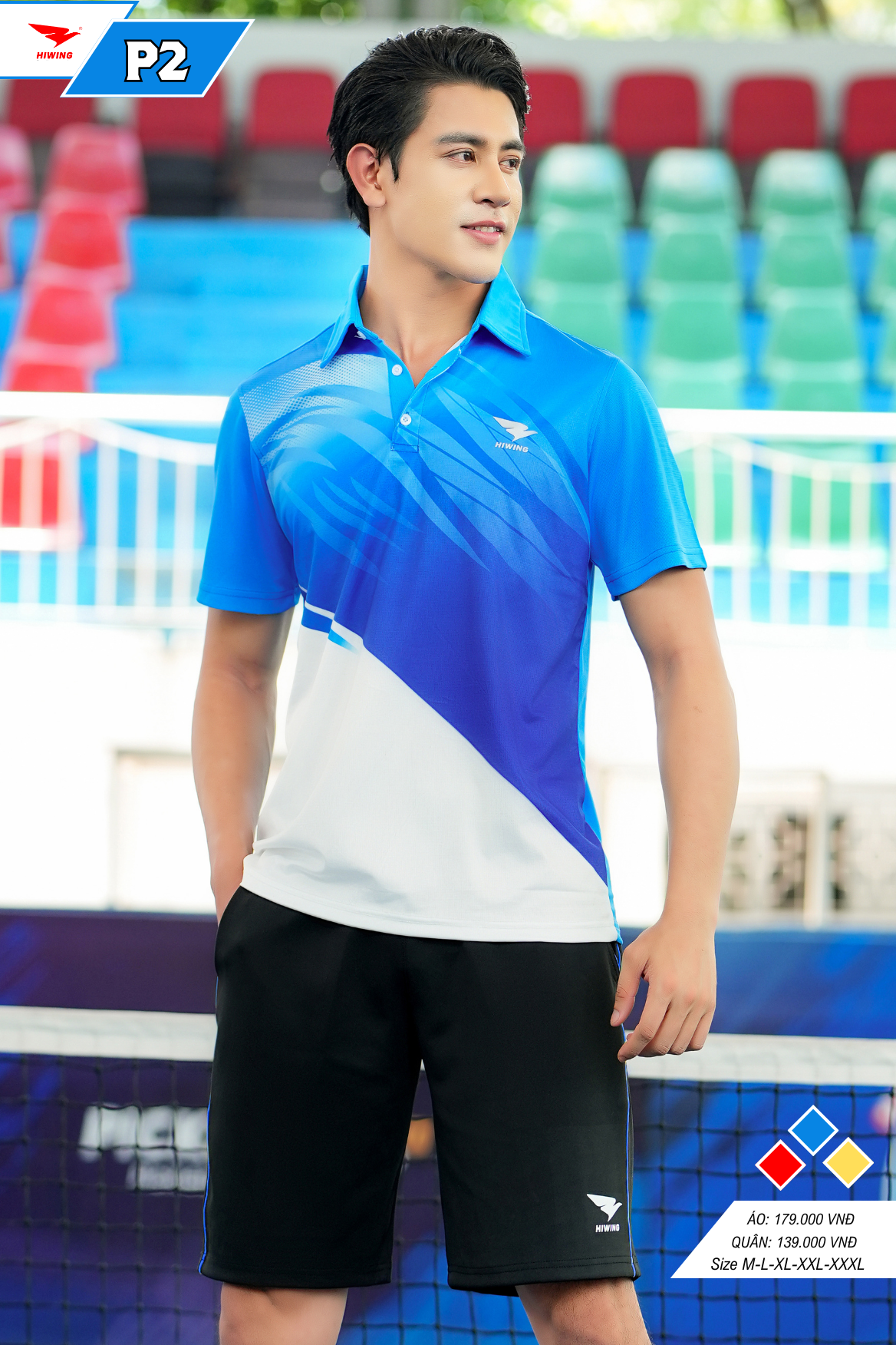 Áo cầu lông Pickleball tenis Nam Hiwing P2 Màu Xanh