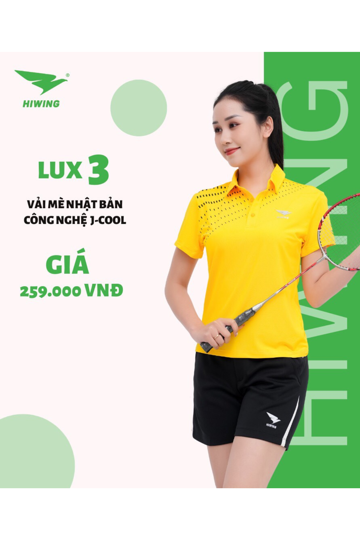 Áo cầu lông Nữ Hiwing Luxury 3 chính hãng - Màu Vàng