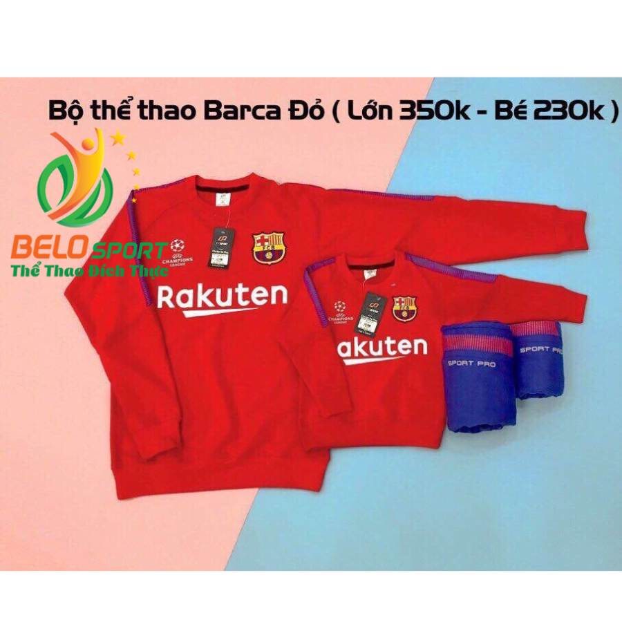 Bộ nỉ thể thao Barca mùa đông màu đỏ 2018