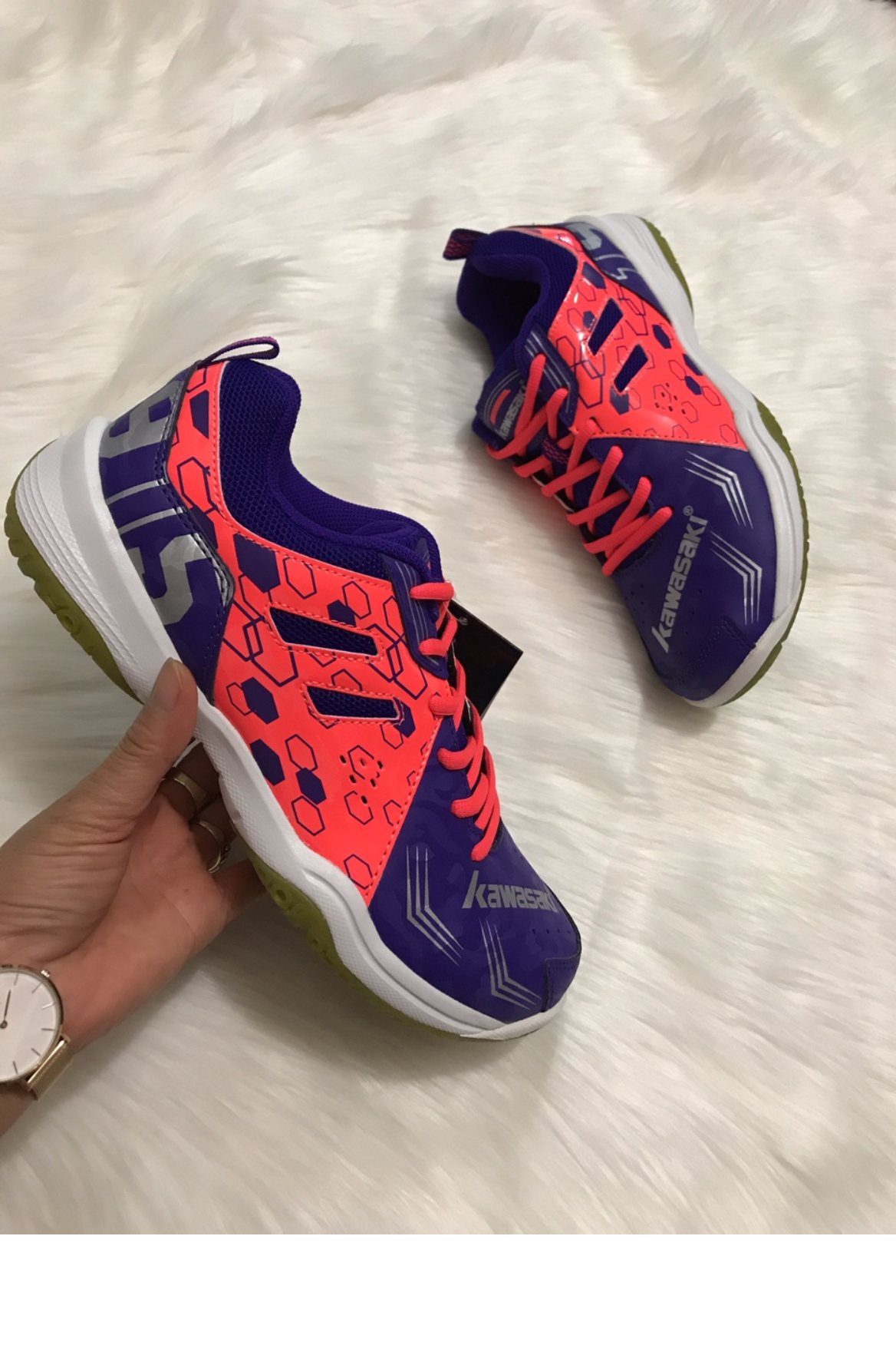 Giày bóng chuyền, cầu lông Kawasaki K070 chính hãng màu xanh cam