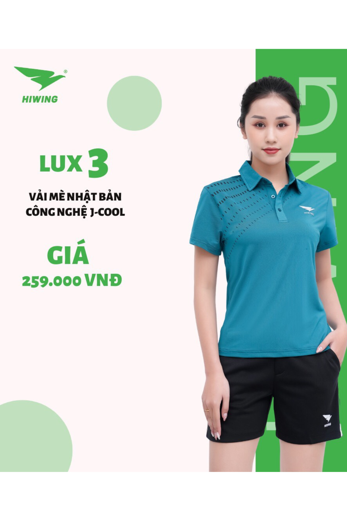 Áo cầu lông Nữ Hiwing Luxury 3 chính hãng - Màu Xanh lý