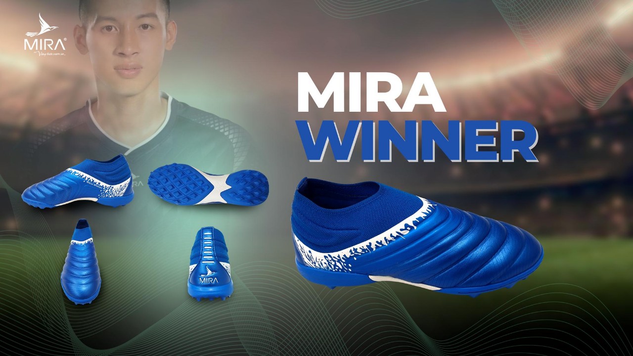 Giày bóng đá Mira WINNER không đây, cổ chun màu Xanh Biển