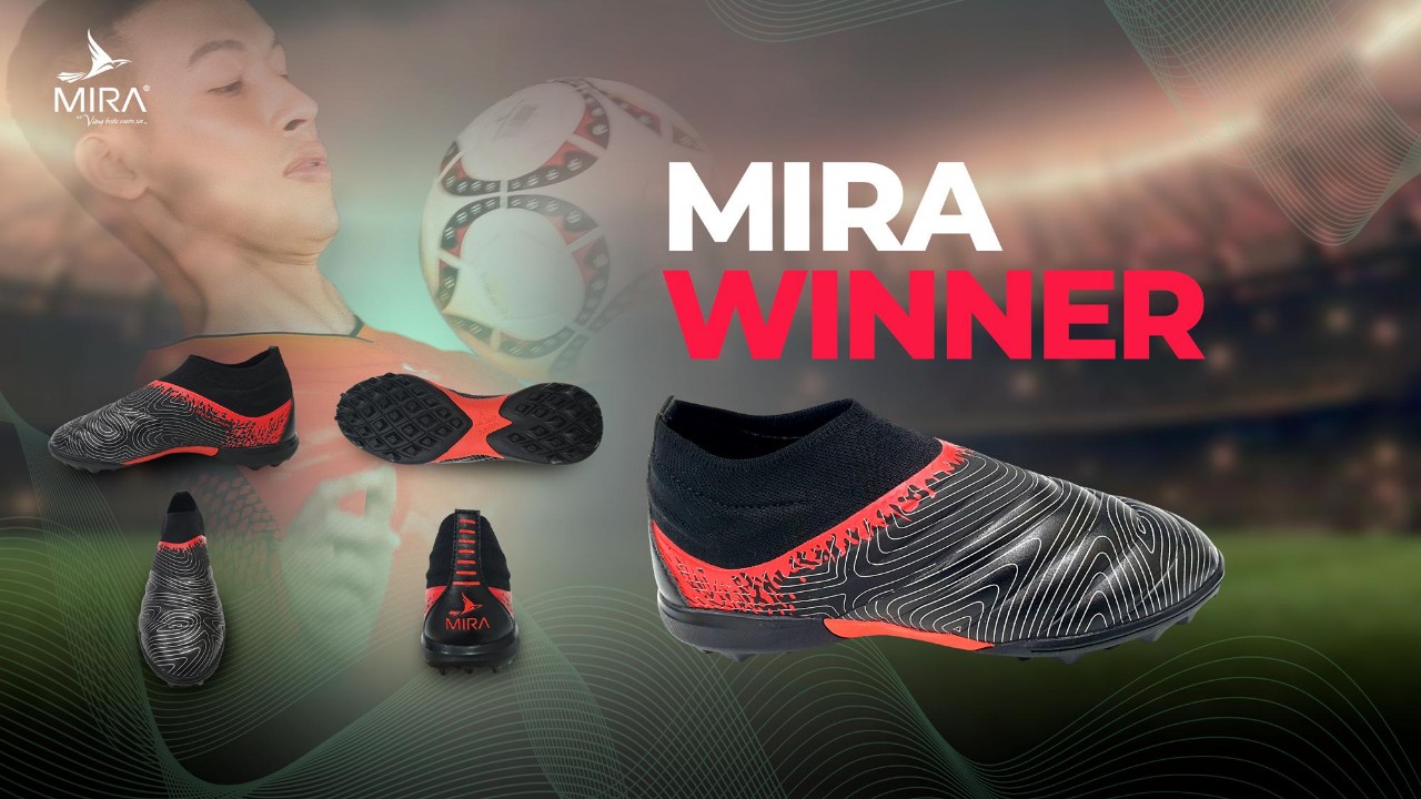 Giày bóng đá Mira WINNER không đây, cổ chun màu Đen