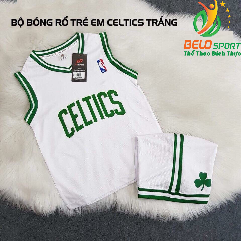 Áo bóng rổ trẻ em CLB Celtics trắng giải NBA nhà nghề