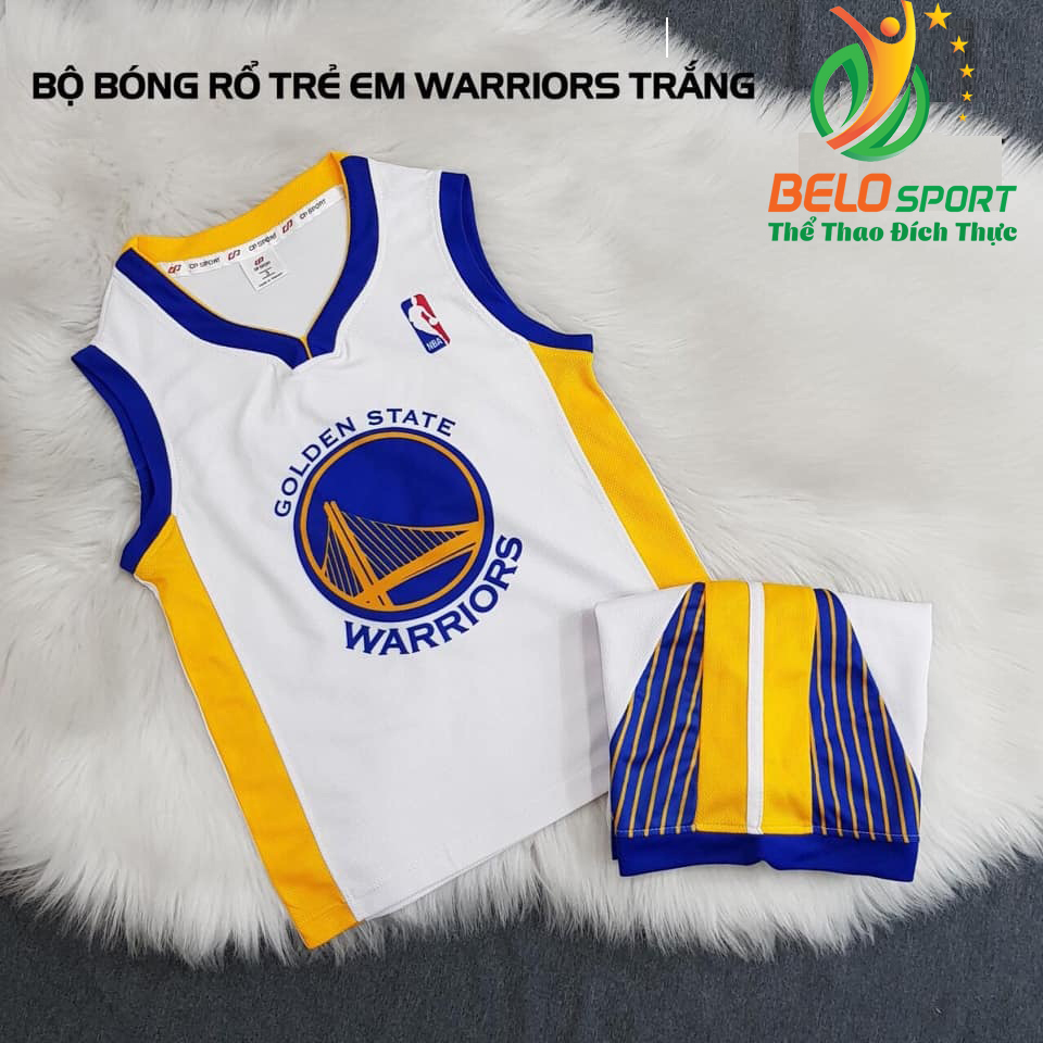 Áo bóng rổ trẻ em CLB Warrior Golden state trắng giải NBA nhà nghề