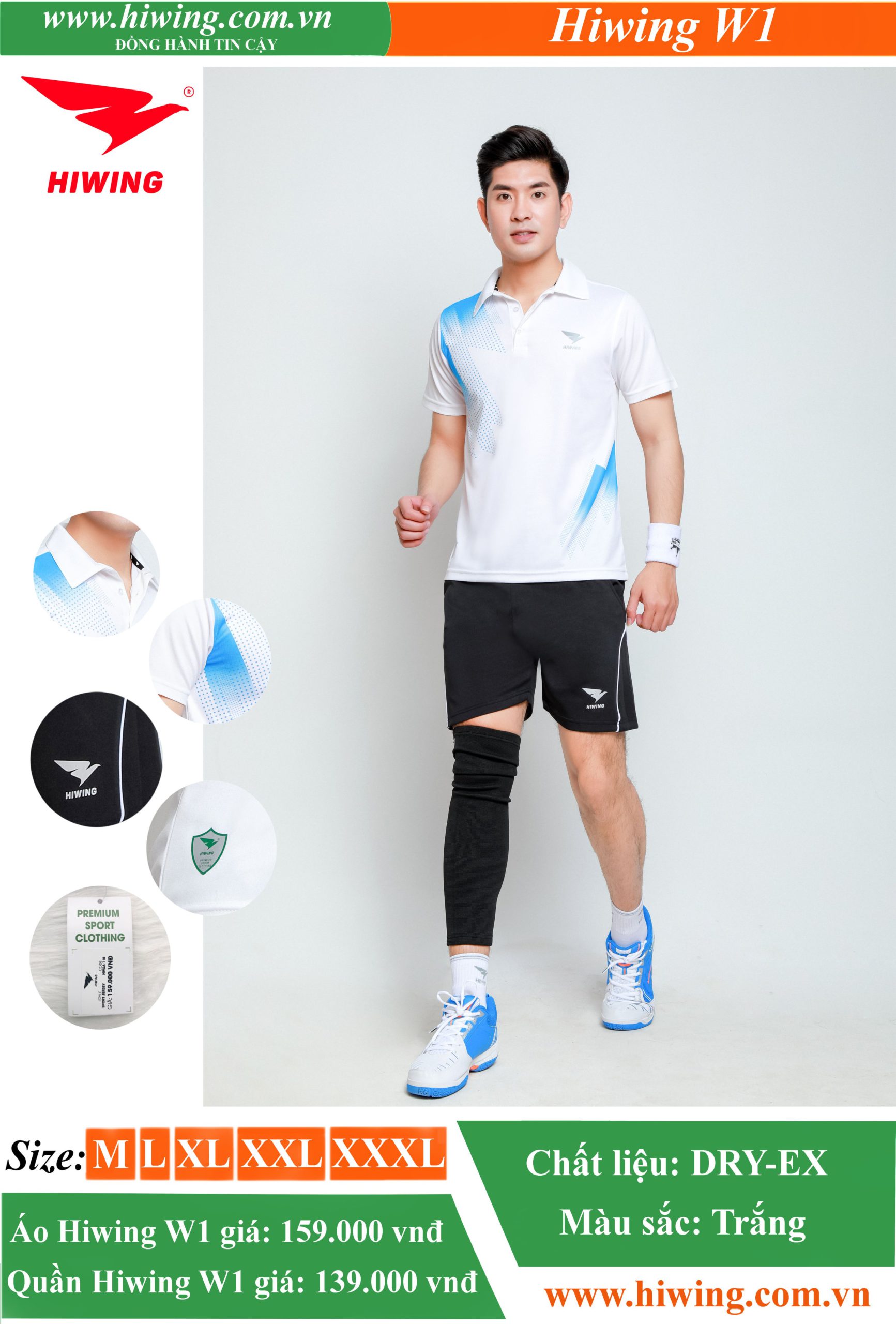 Áo cầu lông Nam HIWING-W1 màu Trắng