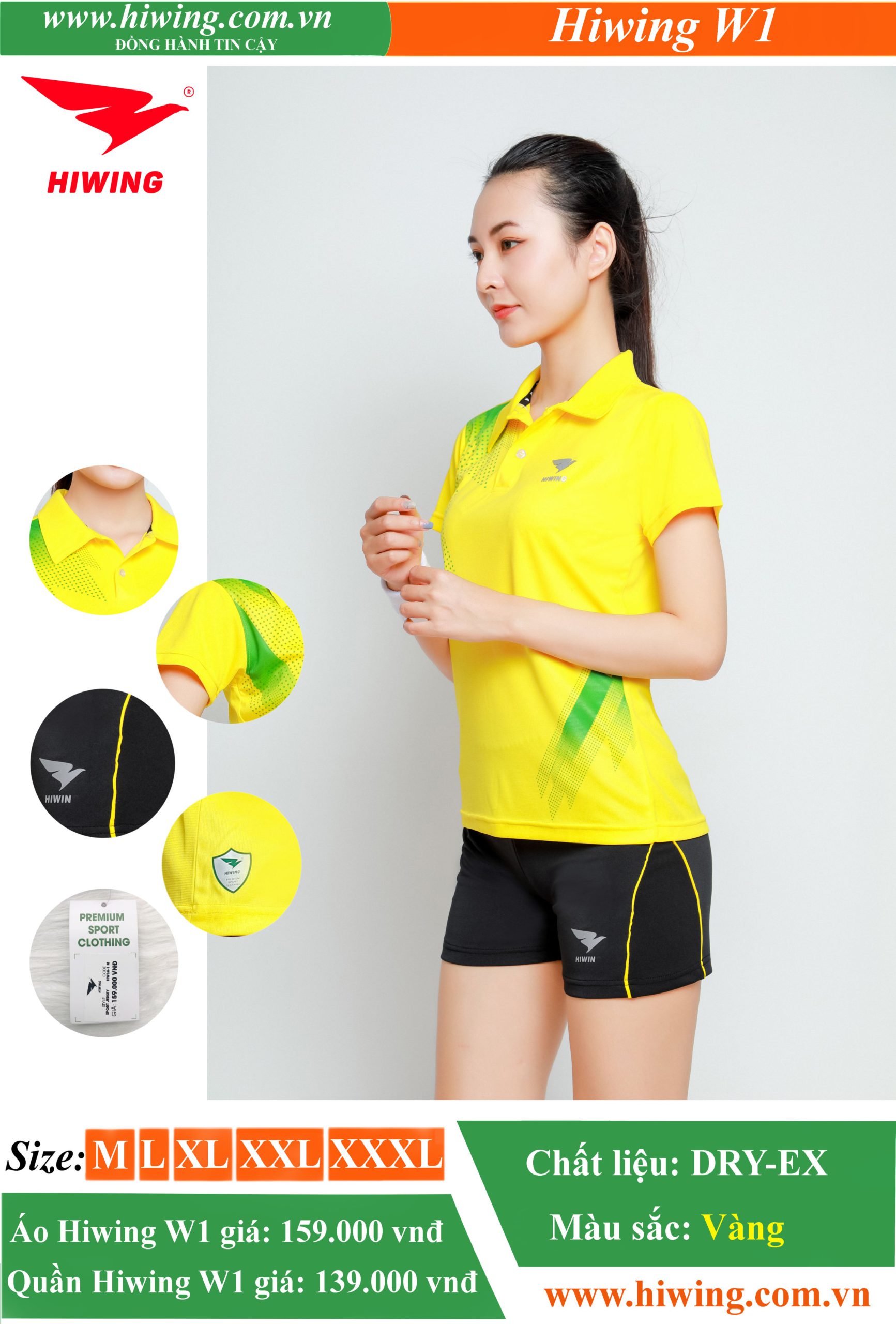 Áo cầu lông Nữ HIWING-W1 màu Vàng
