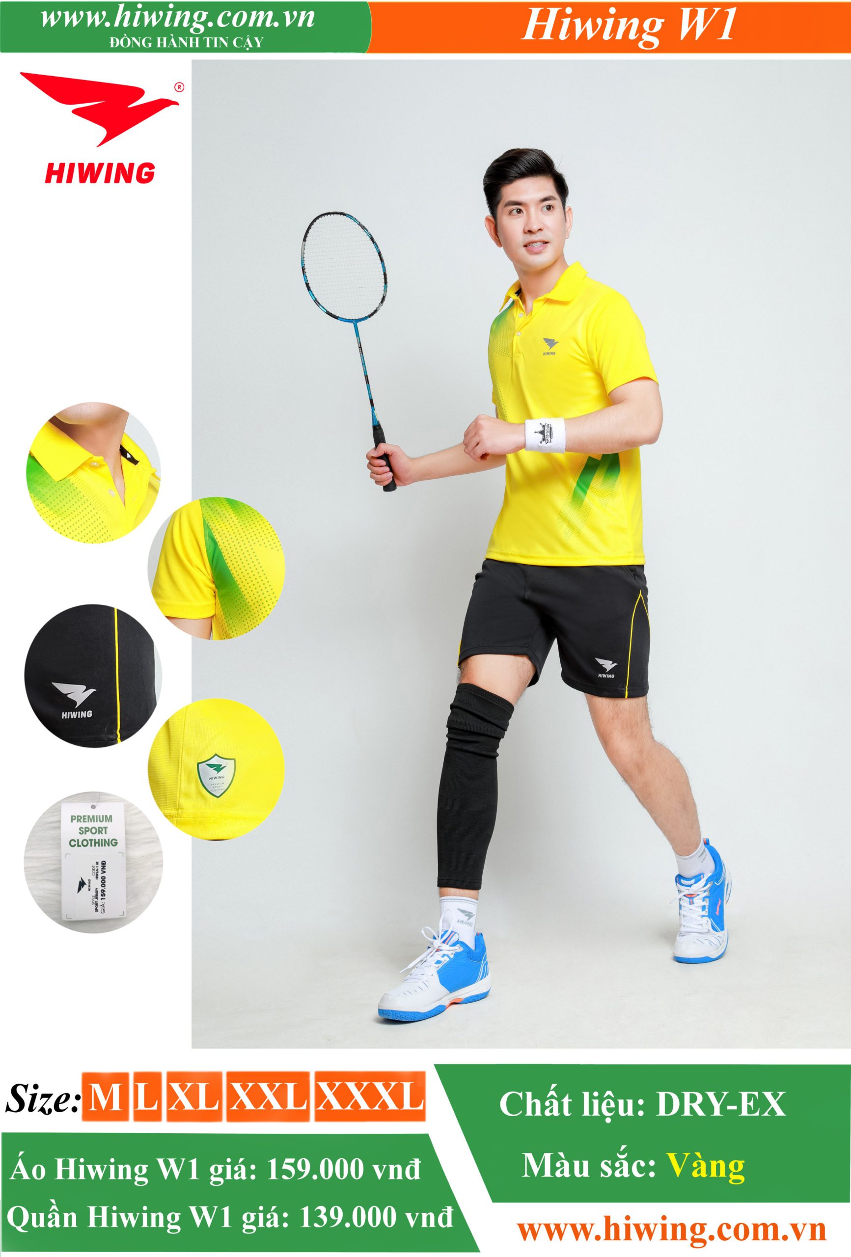 Áo cầu lông Nam HIWING-W1 màu Vàng