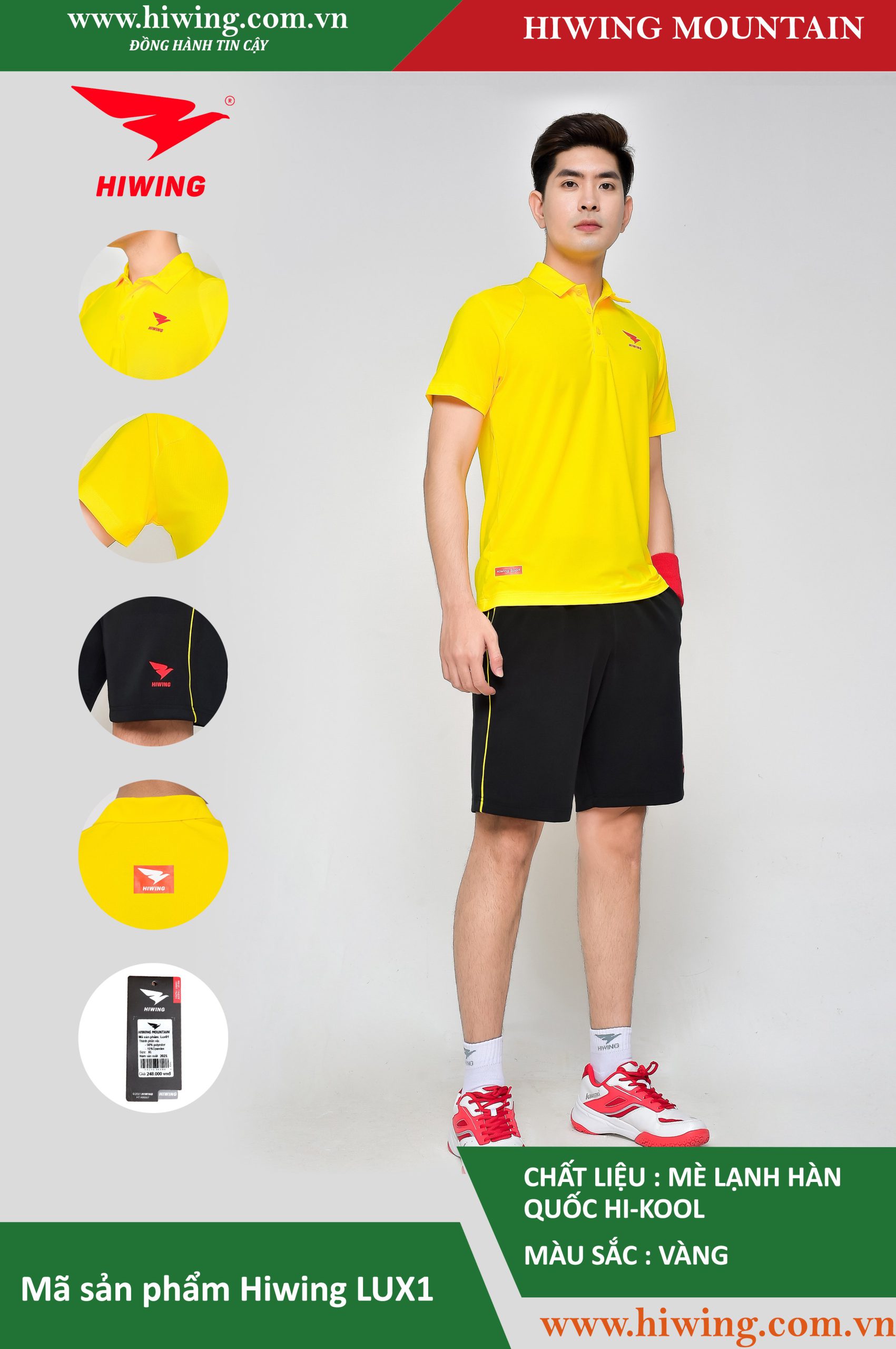 Áo cầu lông nam chính hãng Hiwing Mountain Lux 1 màu Vàng