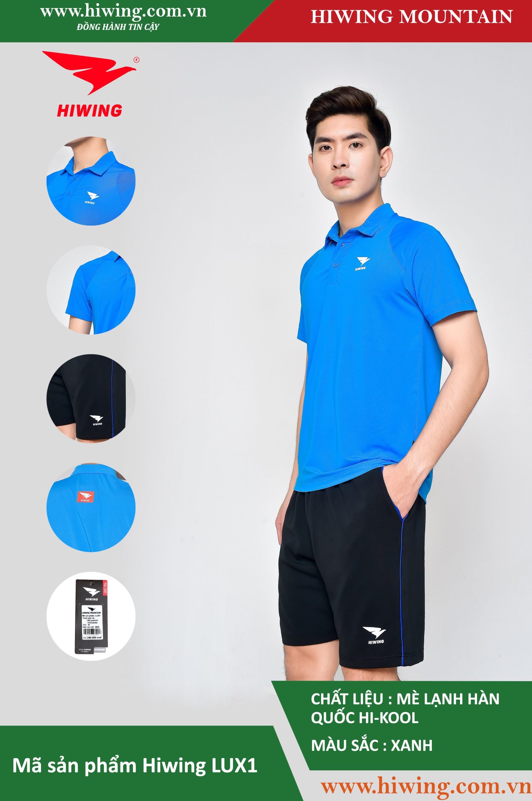 Áo cầu lông nam chính hãng Hiwing Mountain Lux 1 màu Xanh