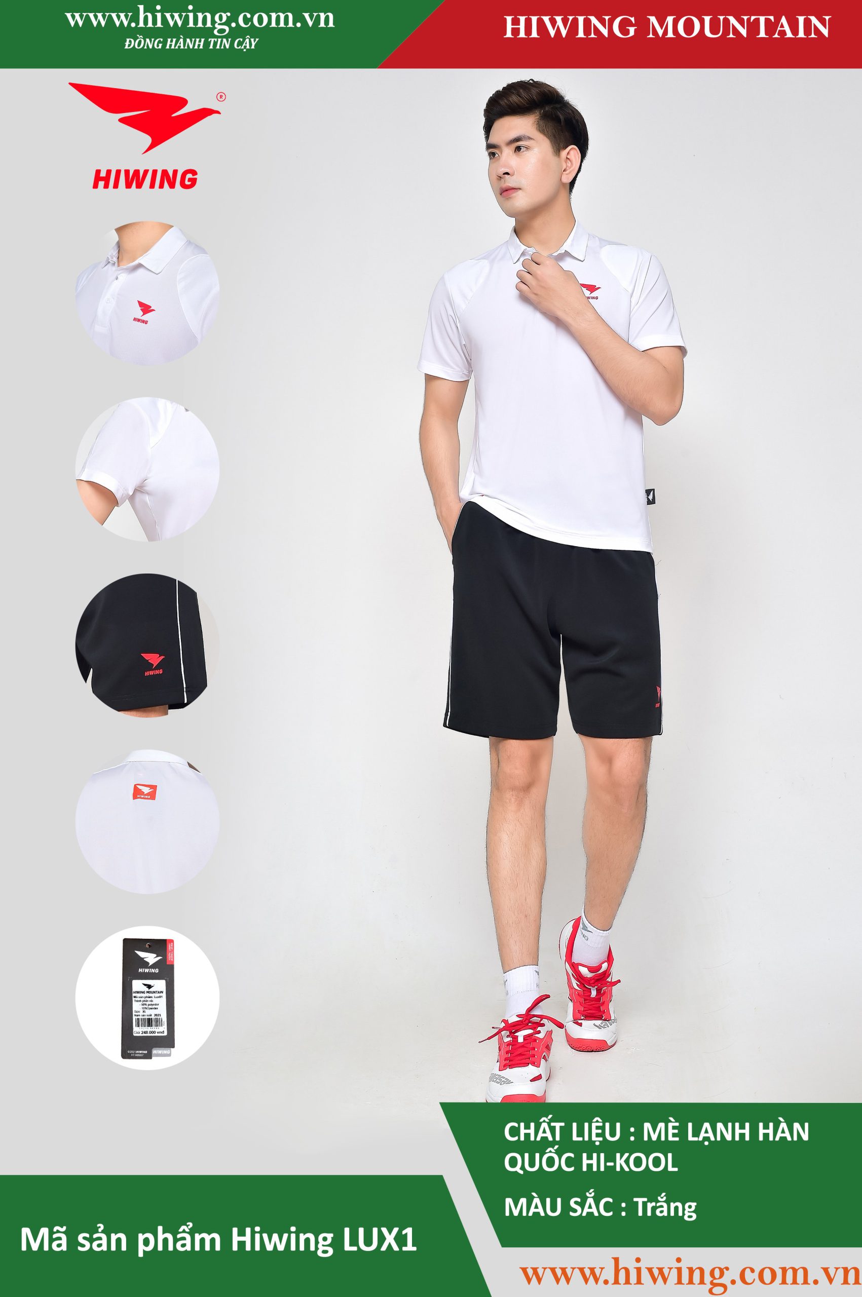 Áo cầu lông nam chính hãng Hiwing Mountain Lux 1 màu Trắng