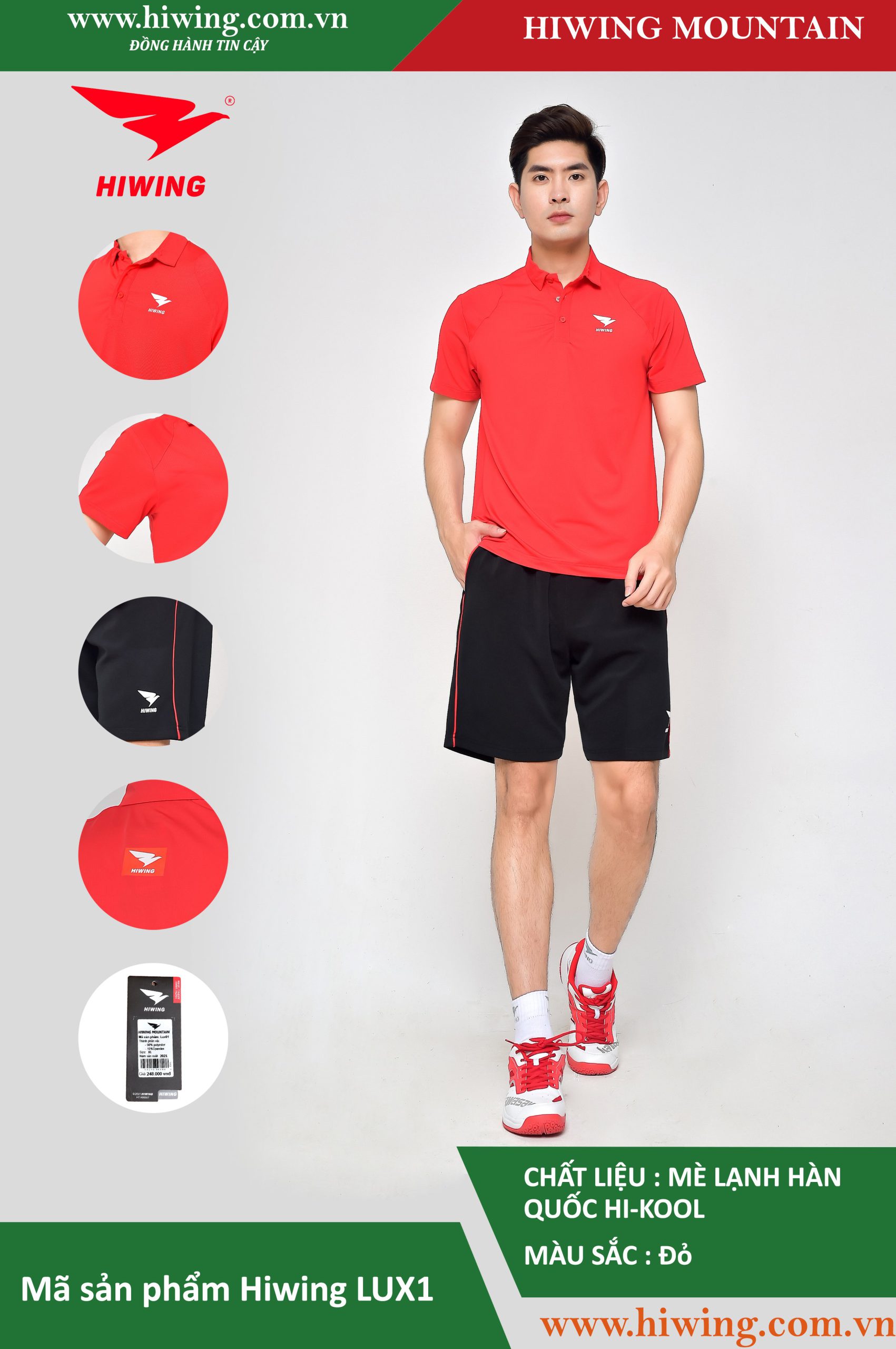 Áo cầu lông nam chính hãng Hiwing Mountain Lux 1 màu Đỏ