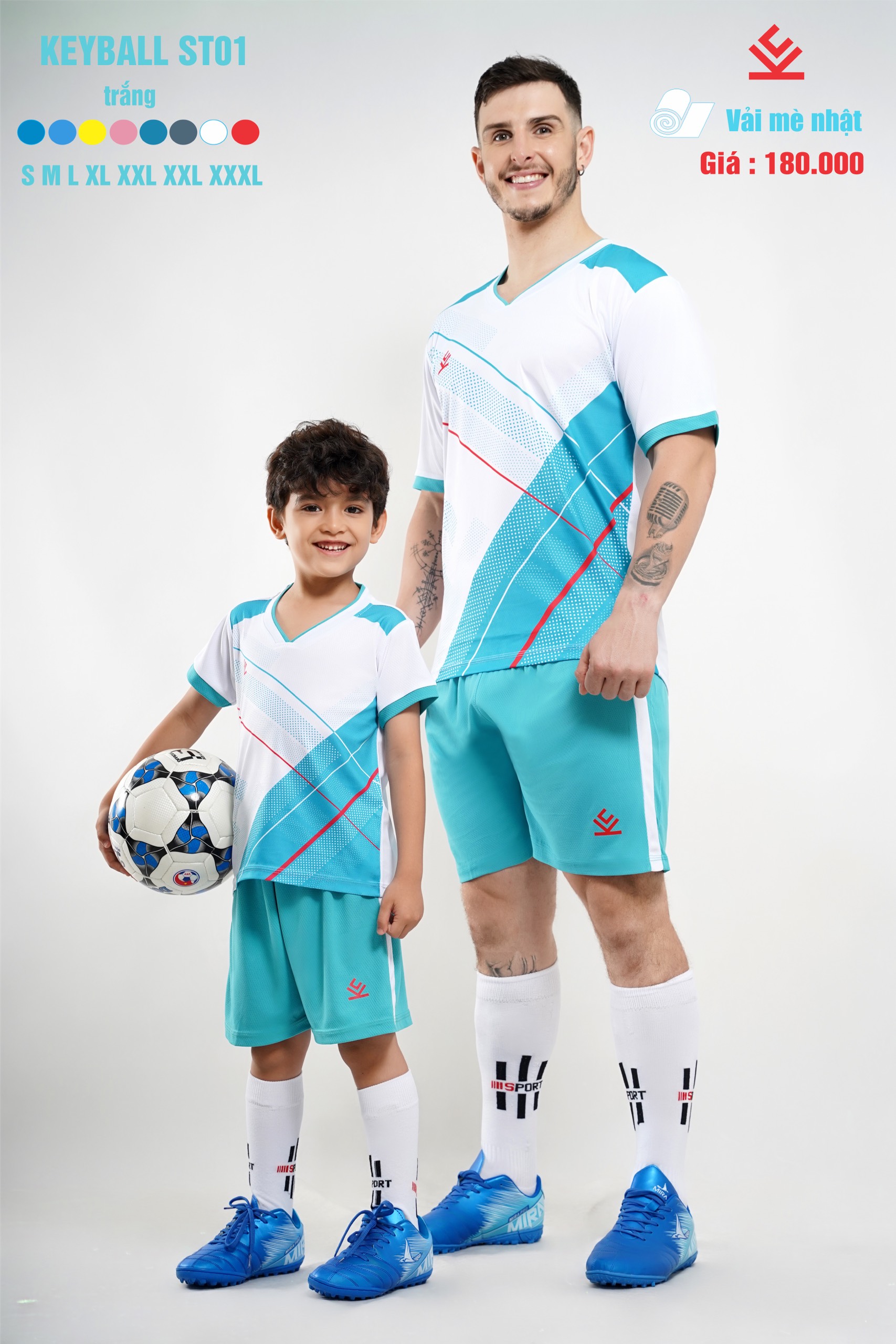 ÁO BÓNG ĐÁ KHÔNG LOGO KEYBALL ST01 - XANH BẠC HÀ