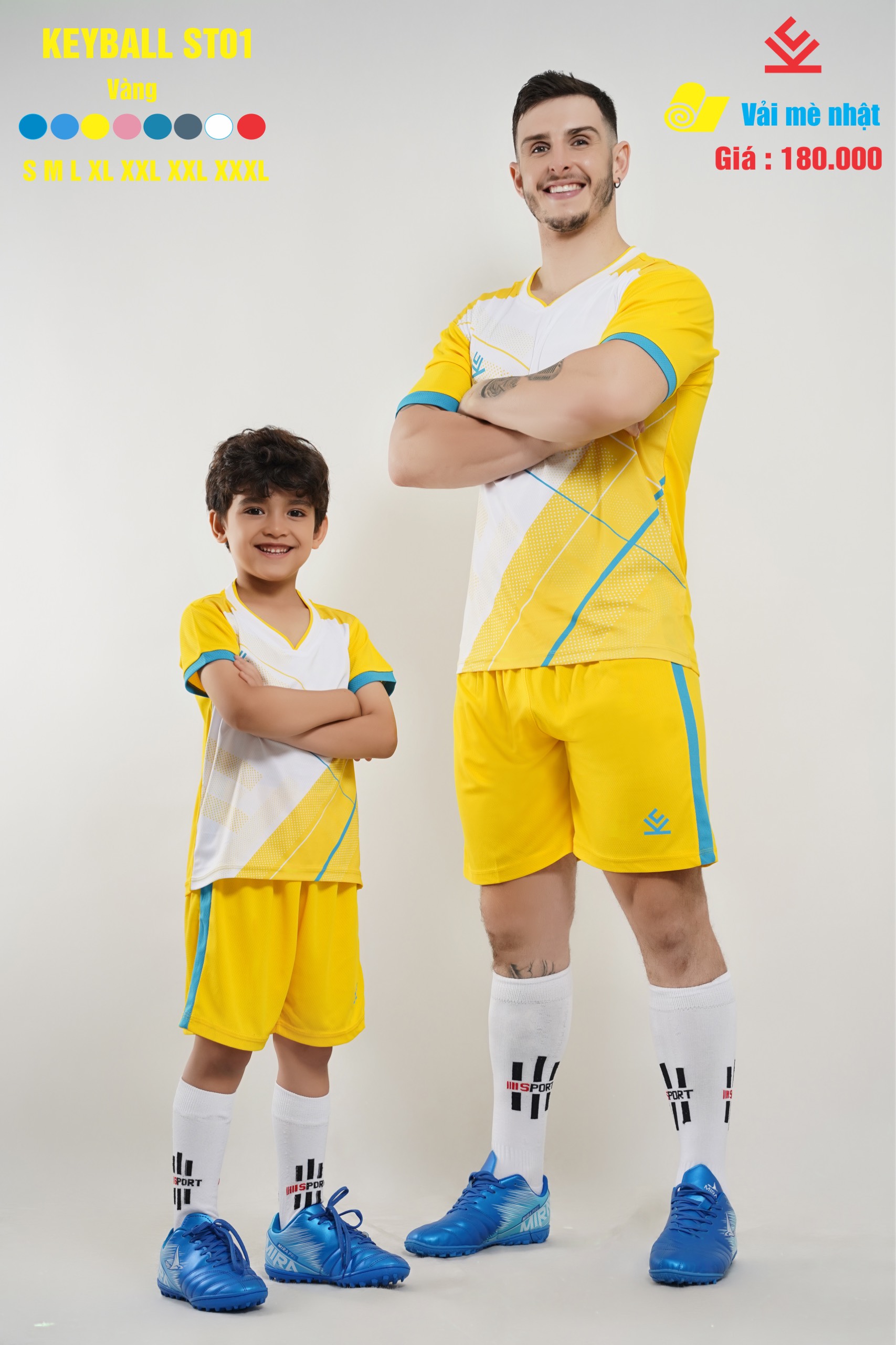 ÁO BÓNG ĐÁ KHÔNG LOGO KEYBALL ST01 - VÀNG