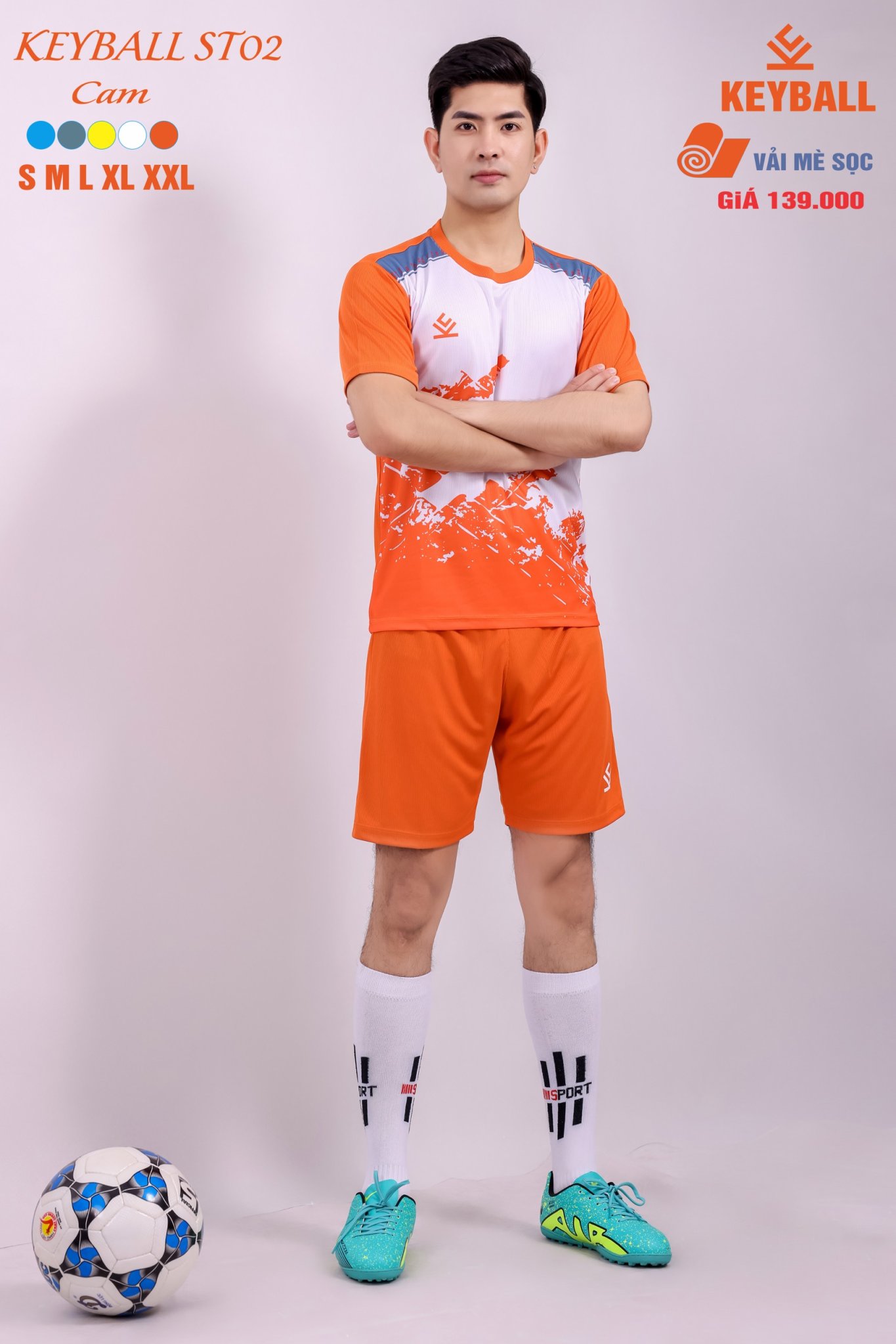 ÁO BÓNG ĐÁ KHÔNG LOGO KEYBALL ST02 - CAM