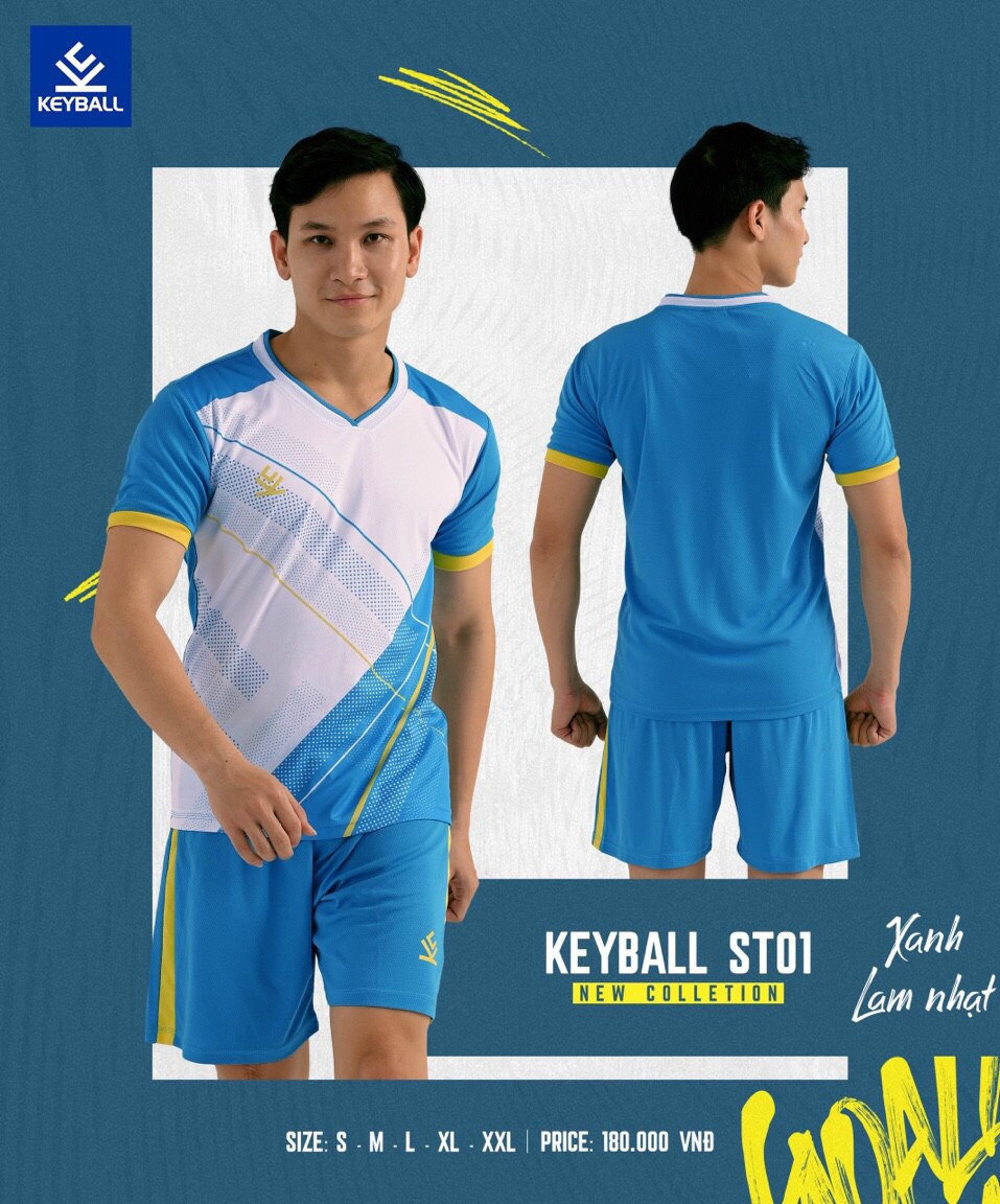 ÁO BÓNG ĐÁ KHÔNG LOGO KEYBALL ST01 - XANH LAM NHẠT