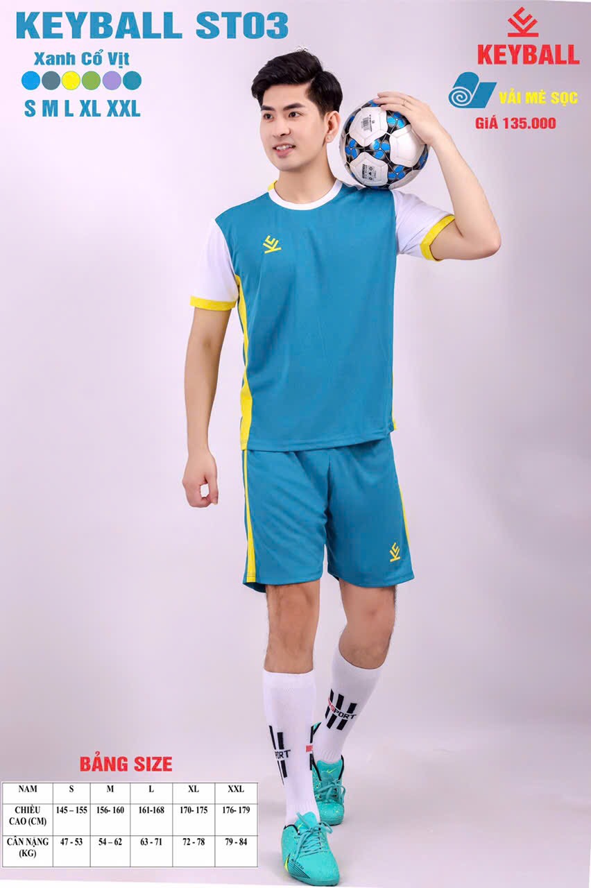Áo bóng đá Keyball ST03 - Xanh Cổ Vịt