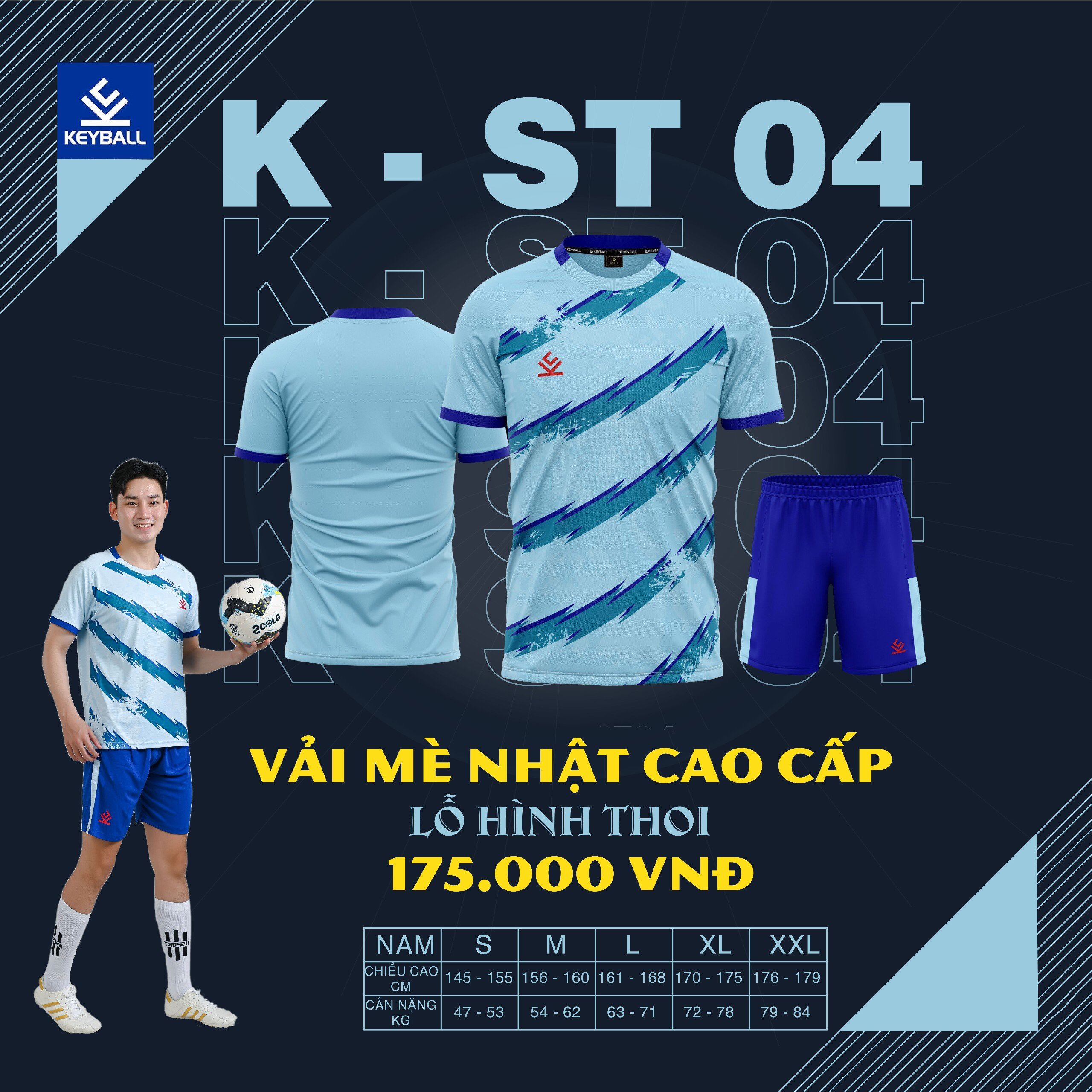 Áo bóng đá Keyball ST04 - Xanh Dương