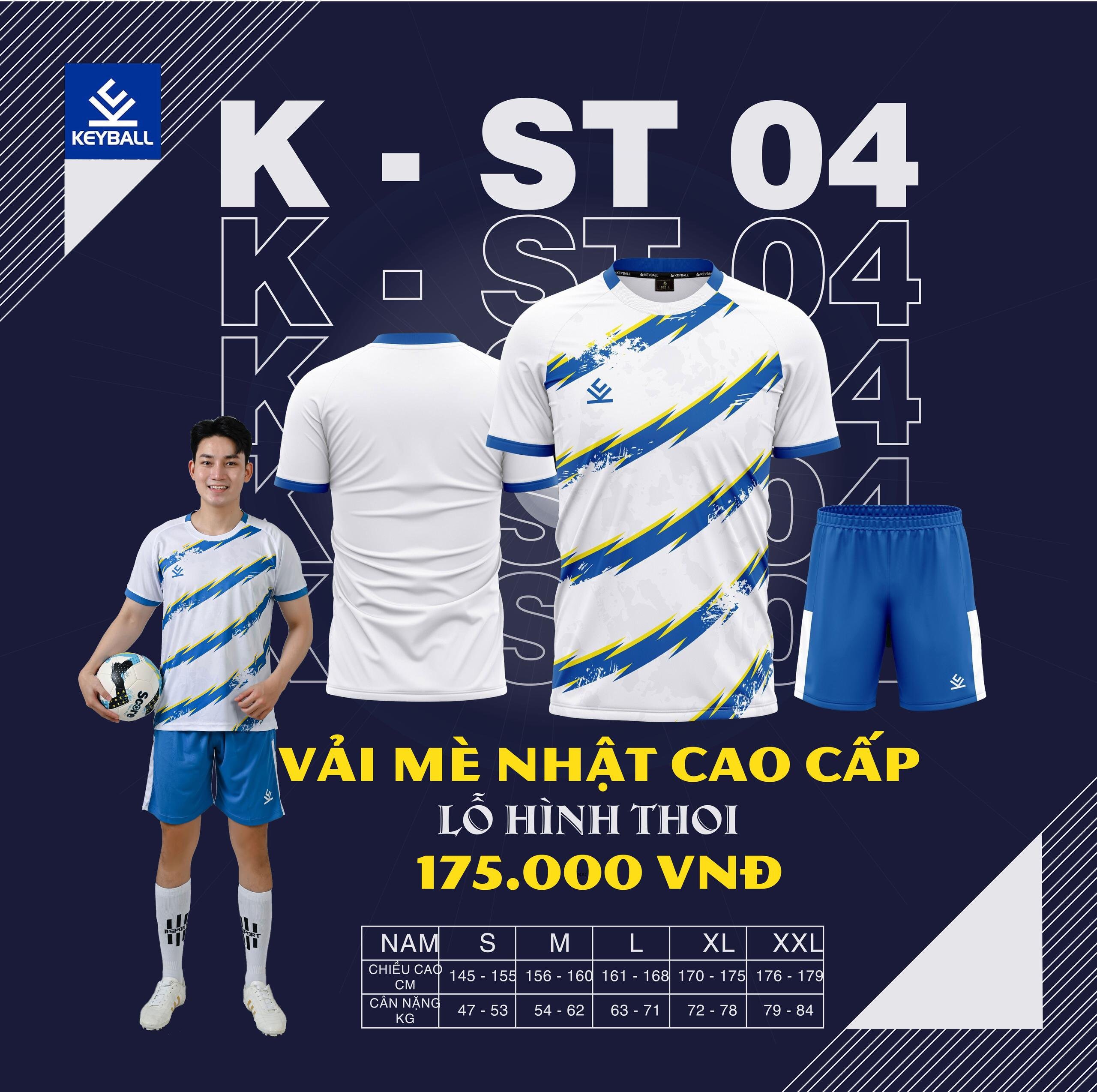 Áo bóng đá Keyball ST04 - Trắng